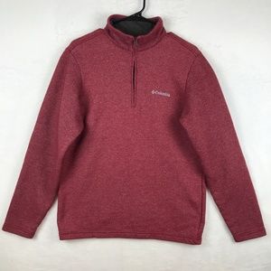 Columbia Mens Sweater Small Heather Red Fleece Lined 1/4 Zip Mock Neck Pullover